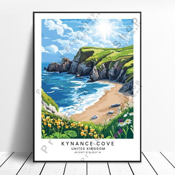 Kynance Cove Travel Print Wall Hanging Art Colourful Home Dcor Cornwall Illustration Gift