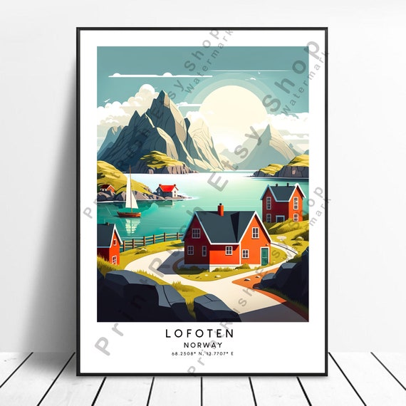 Norway Travel Print Colourful Lofoten Abstract Poster Minimalist Wall Art Gift