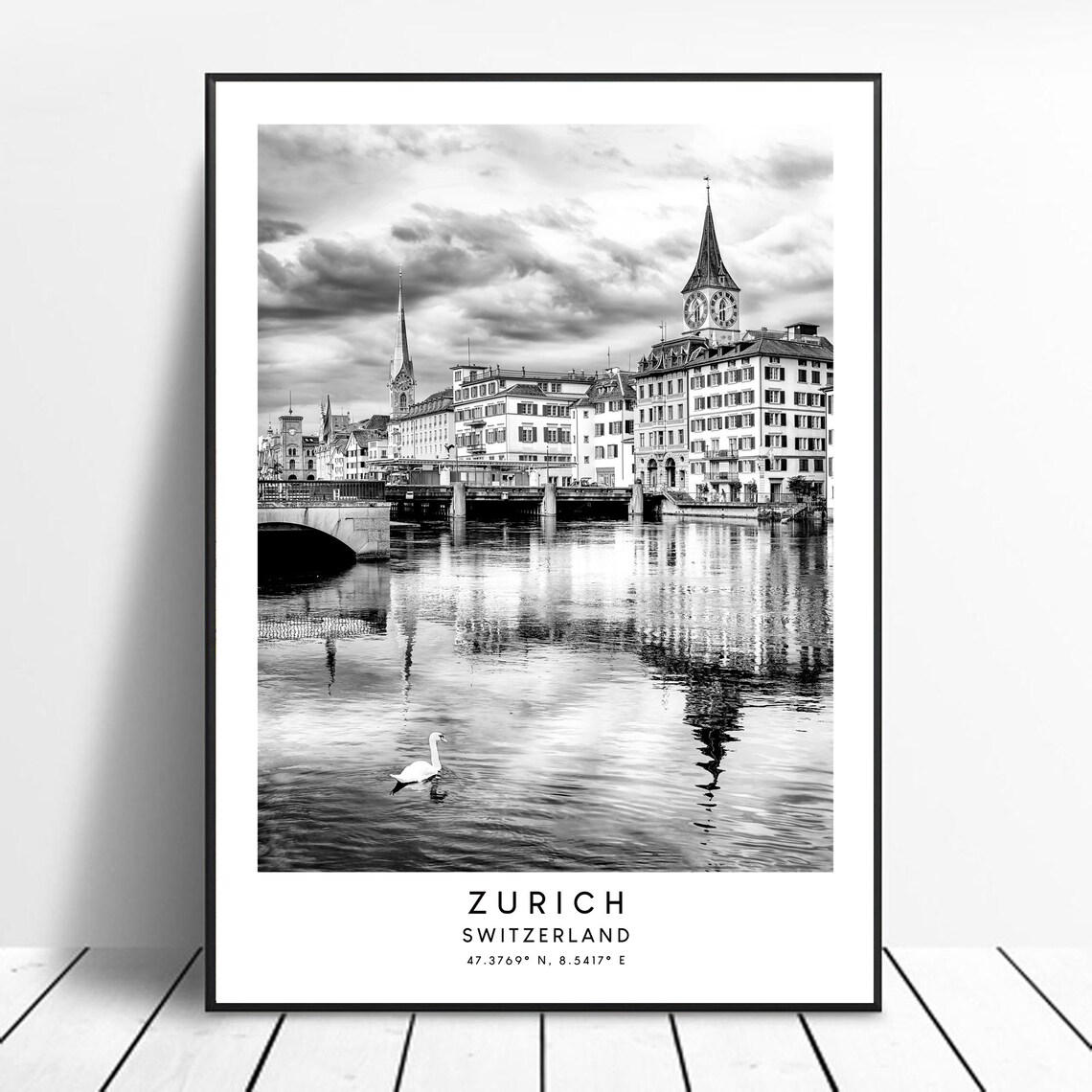 Zurich Black And White Minimalist Travel Poster
