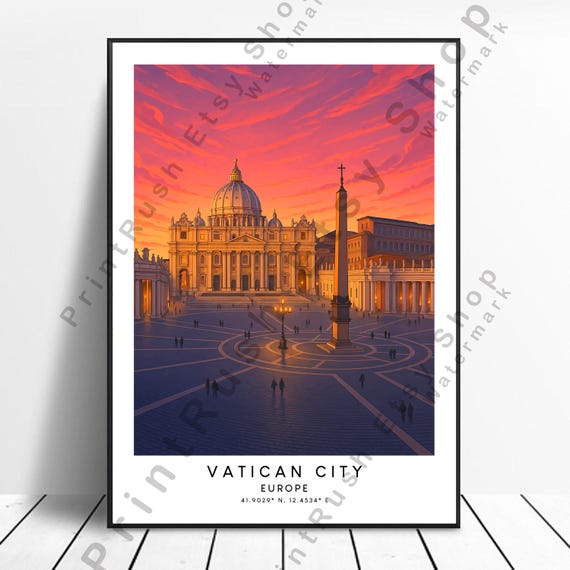Vatican City Travel Poster Colourful Print Illustration Art Minimalist Wall Home Dcor Gift