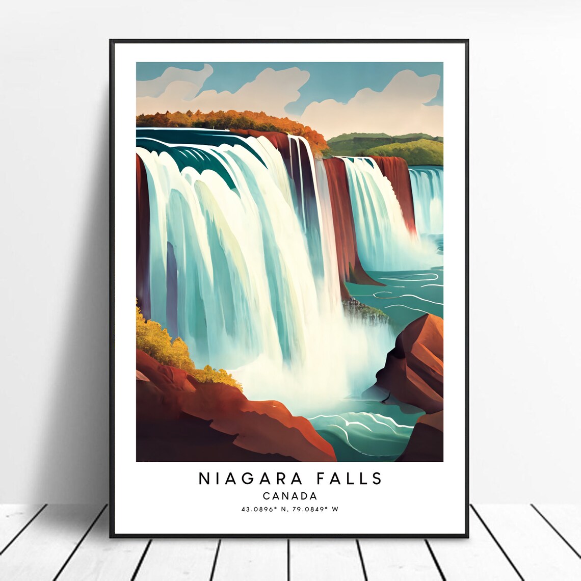 Niagara Falls Travel Poster, Minimalist Colourful Art