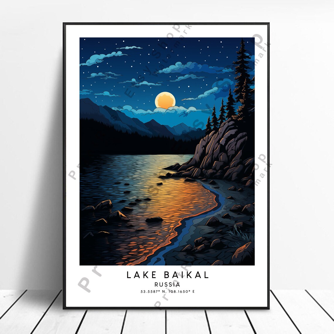 Lake Baikal Russia Starry Night Moonrise Over the Lake Poster