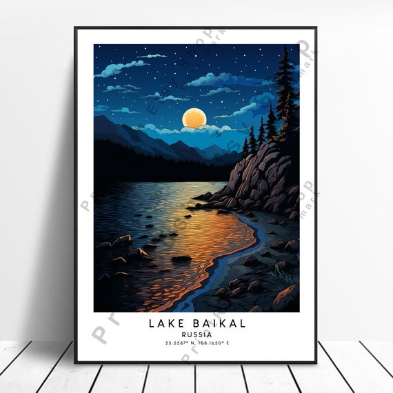Lake Baikal Travel Print Colourful Poster Minimalist Wall Art Dcor Gift
