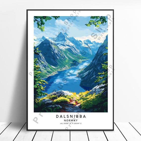 Norway Travel Print Colourful Dalsnibba Poster Wall Home Dcor Illustration Gift Art