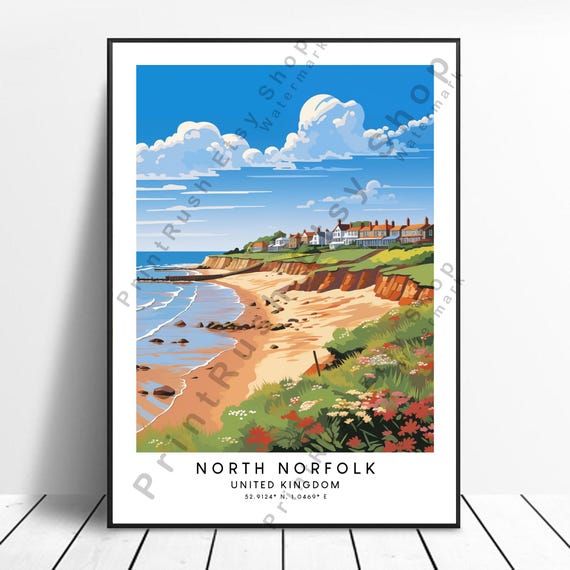 North Norfolk Travel Print Colourful Poster Wall Art Home Dcor Illustration Gift