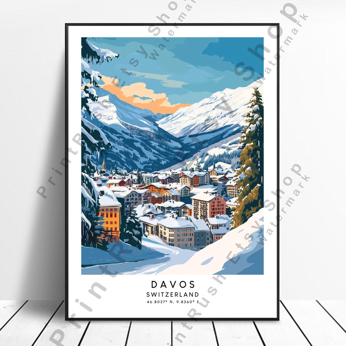 Davos Switzerland Alpine Ski Resort Snowy Winter Village Poster
