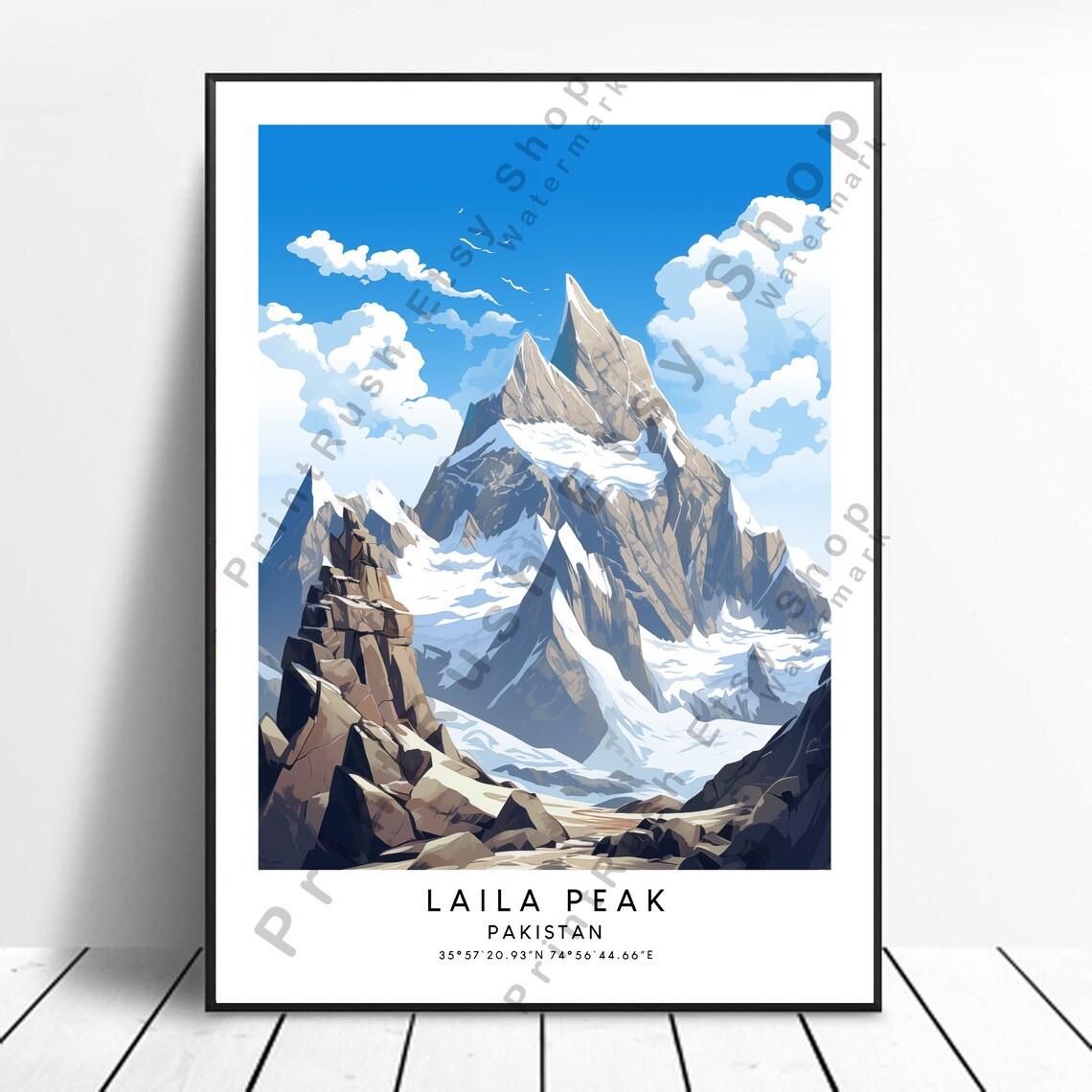 Laila Peak Pakistan Snowy Mountain Colorful Minimalist Travel Poster