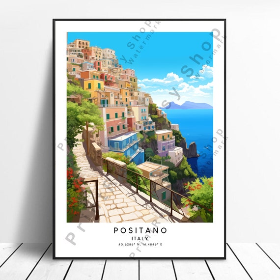 Positano Travel Print Italy Wall Art Poster Amalfi Coast Minimalist Home Dcor Hanging Gift