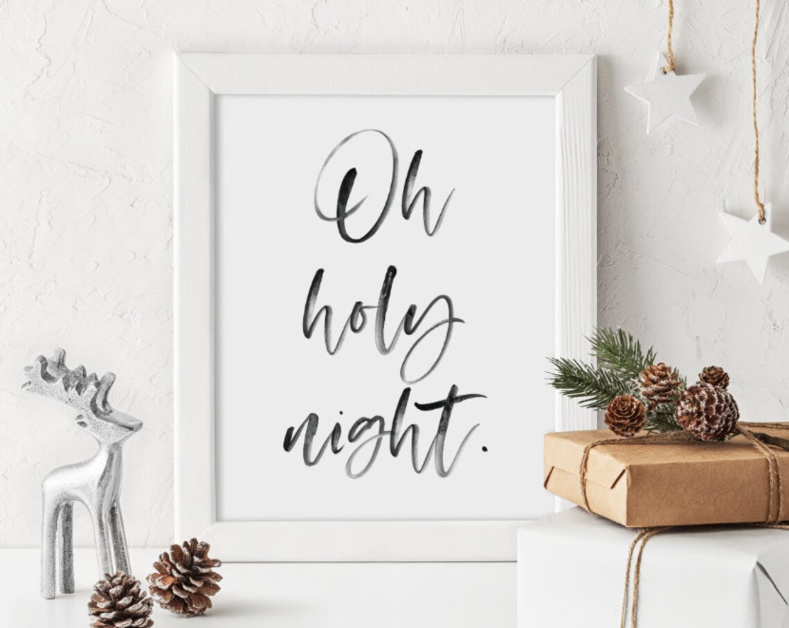 Oh Holy Night Minimal Black and White Art Print