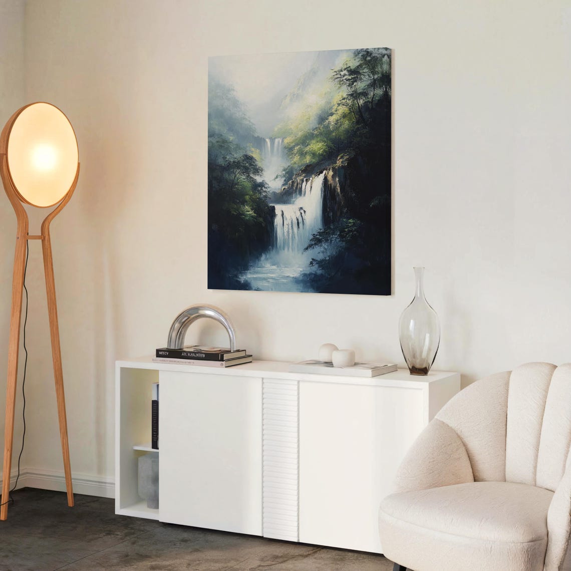 Waterfall Print Mountain Waterfall Painting Nature Wall Art Rustic Farmhouse Decor River Scene Artwork Landscape Oil Painting - Image 2