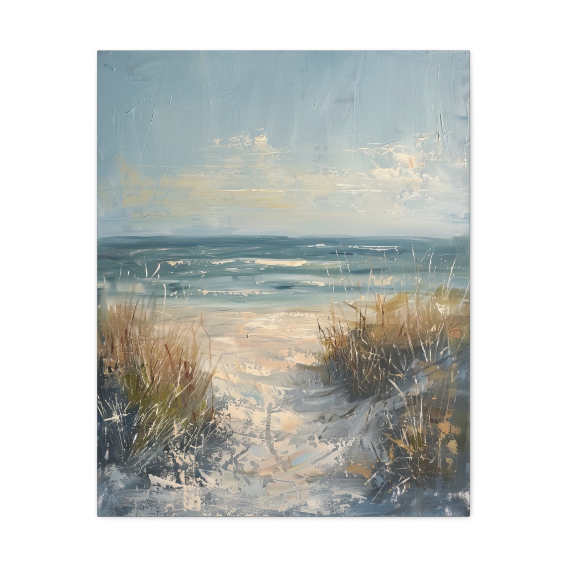 Sunny Coastal Beach Ocean Waves Dune Grass Blue Sky Seascape Poster - Image 4