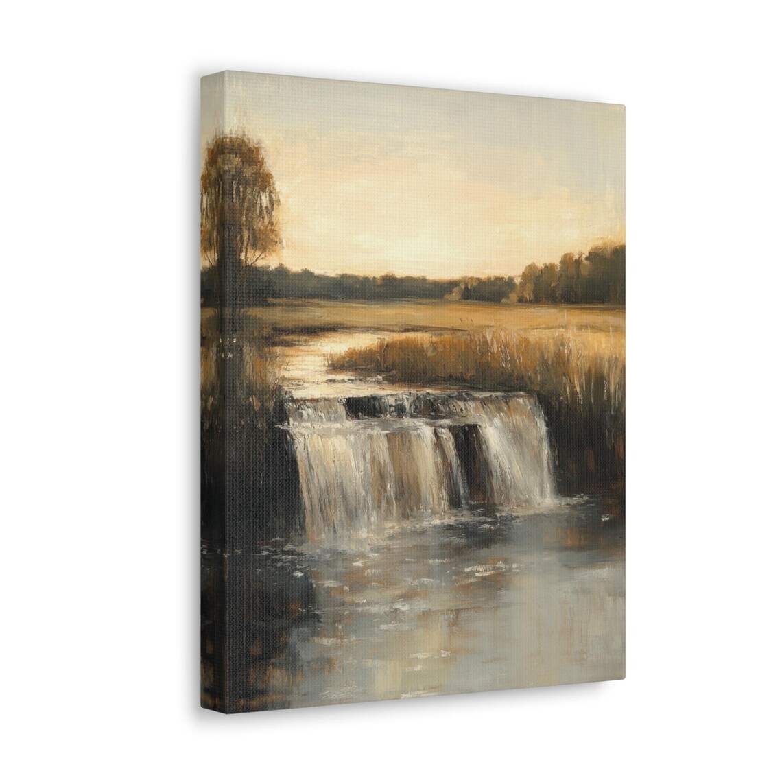 Moody Marsh Waterfall Poster in Muted Earth Tones Vintage Oil Painting - Image 4