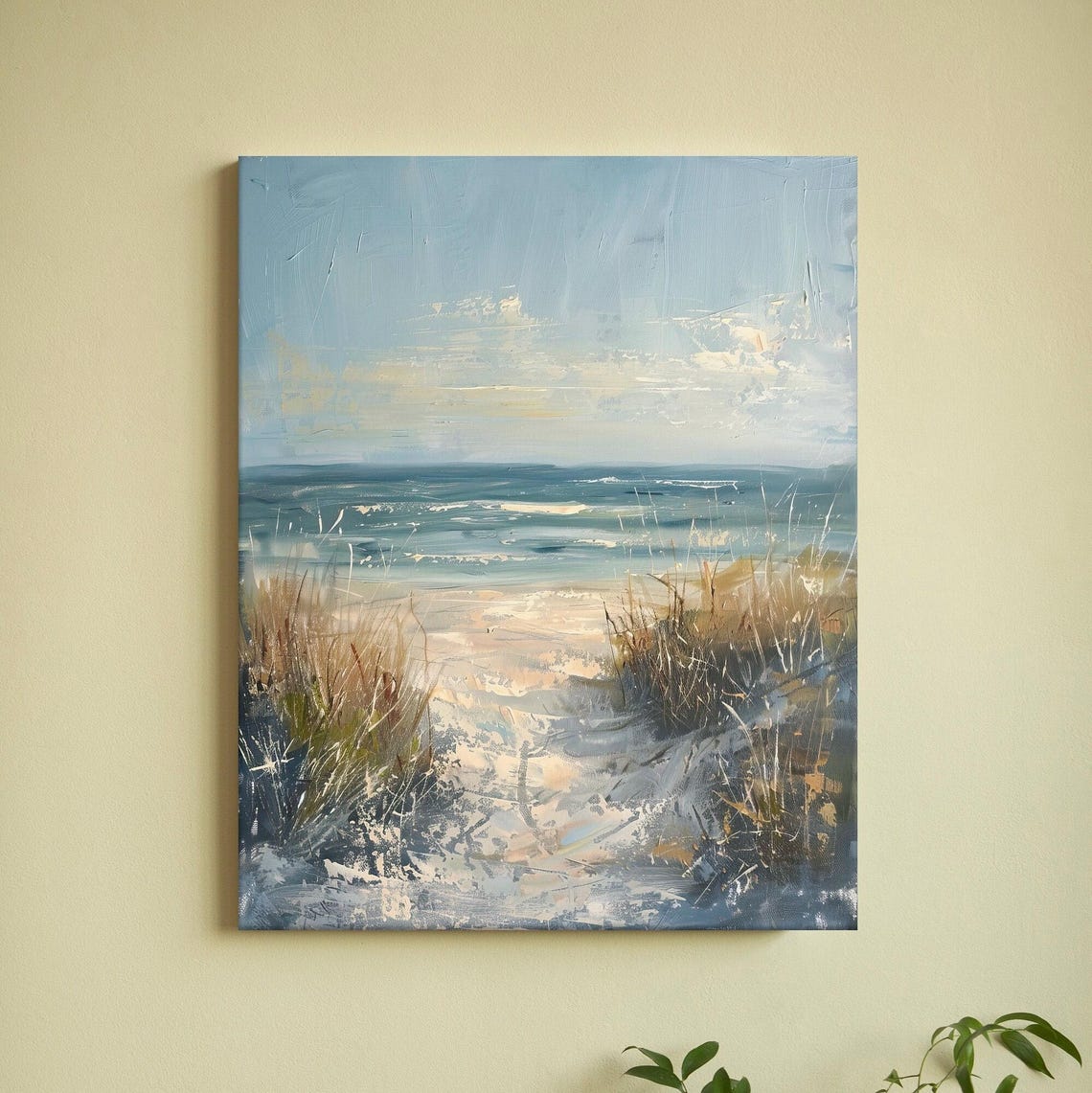 Sunny Coastal Beach Ocean Waves Dune Grass Blue Sky Seascape Poster
