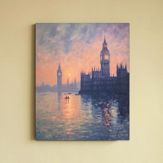 Inspired By Claude Monets The Houses Of Parliament Sunset Wall Art Print Sunset Wall Art Vintage Wall Decor Monet Print