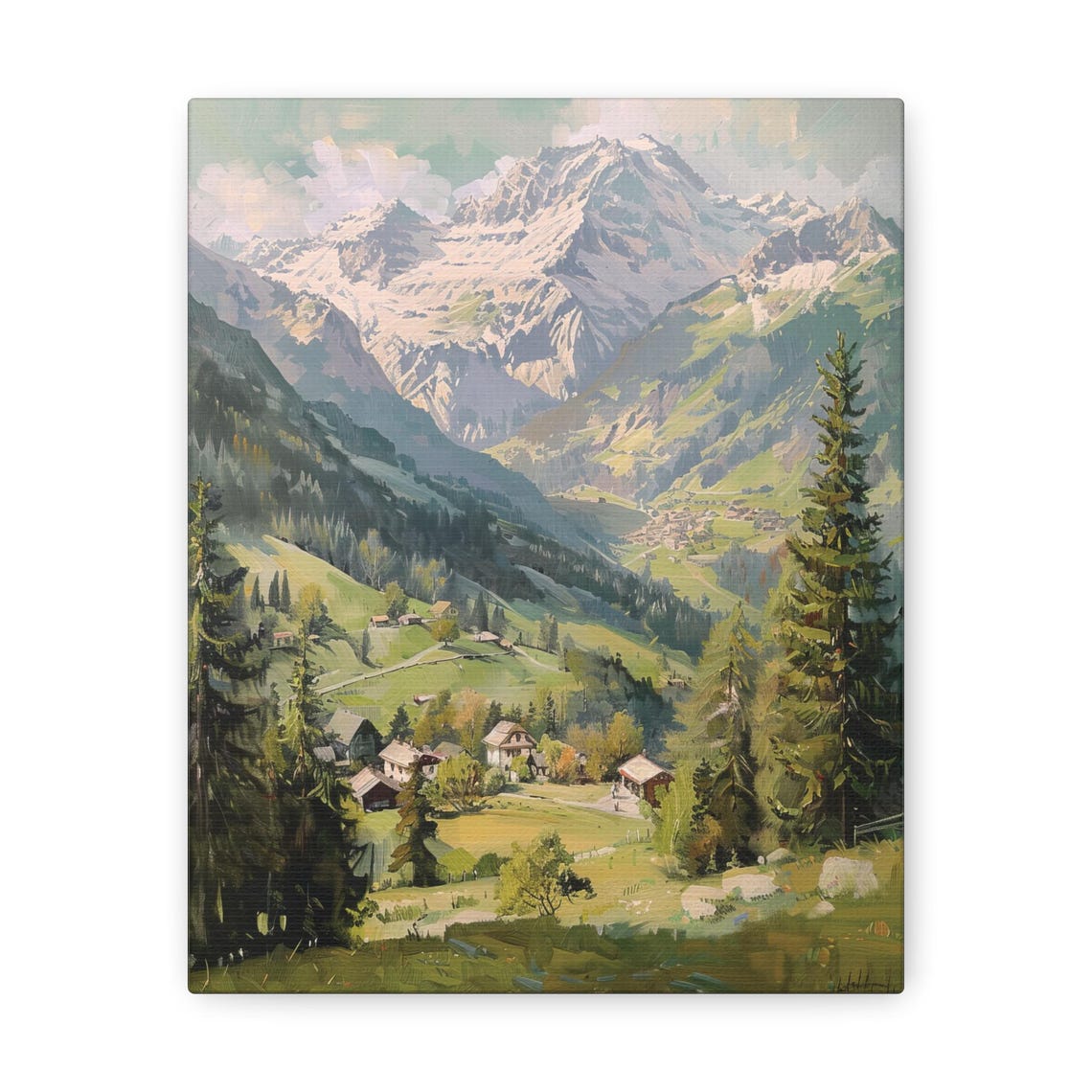 Mountain Wall Art Print Rustic Mountain Painting Landscape Wall Art Snow Mountain Painting Vintage Farmhouse Decor Forest Art - Image 3
