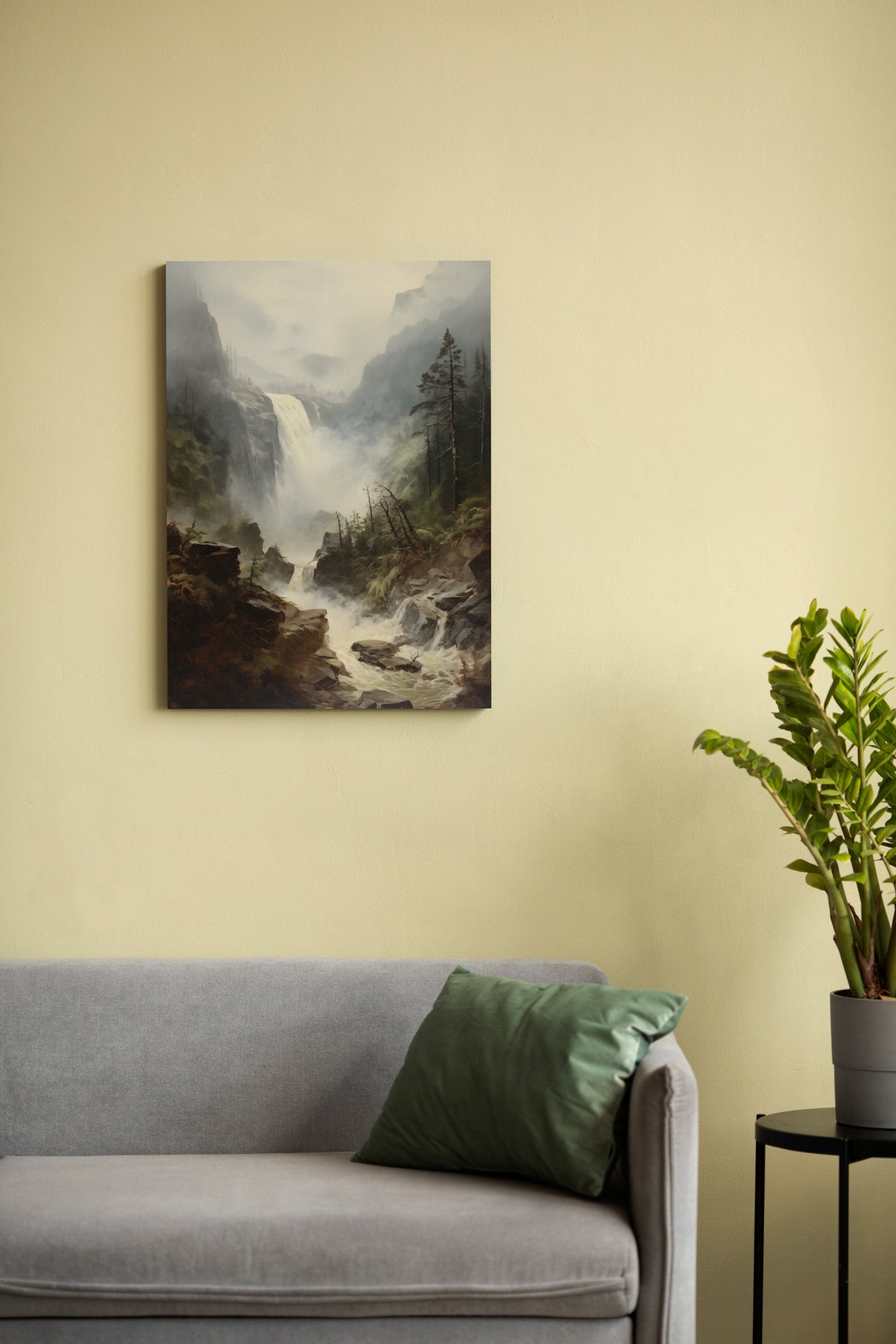 Vintage Landscape Wall Art Vintage Waterfall Art Rustic Nature Landscape River Waterfall Art Mountain Forest Wall Art - Image 2