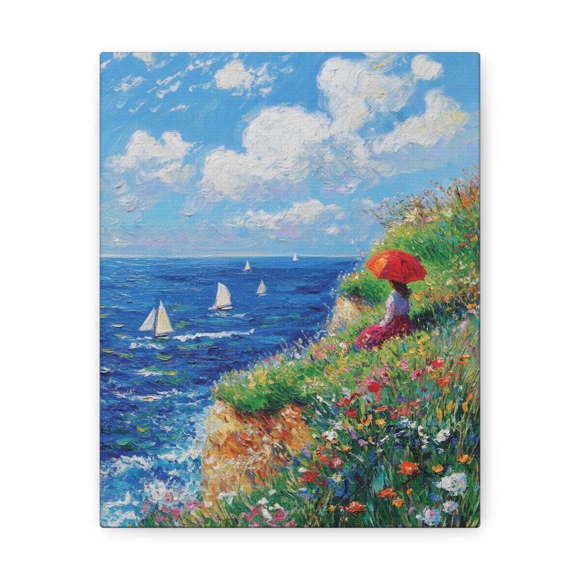 Cliff Walk at Pourville Inspired Monet Coastal Sailboats Flower Poster - Image 3