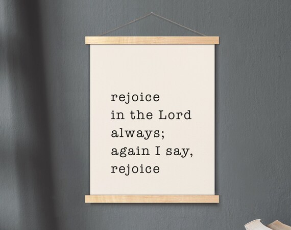 Rejoice In The Lord Always Philippians 44 Hanging Canvas Bible Verse Wall Art Scripture Poster Minimalist Print