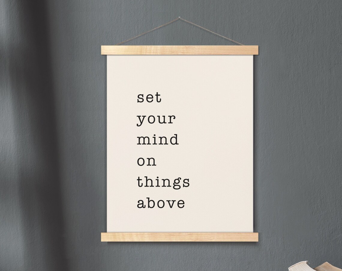 Set Your Mind On Things Above Colossians 32 Hanging Canvas Bible Verse Wall Art Scripture Poster Minimalist Print