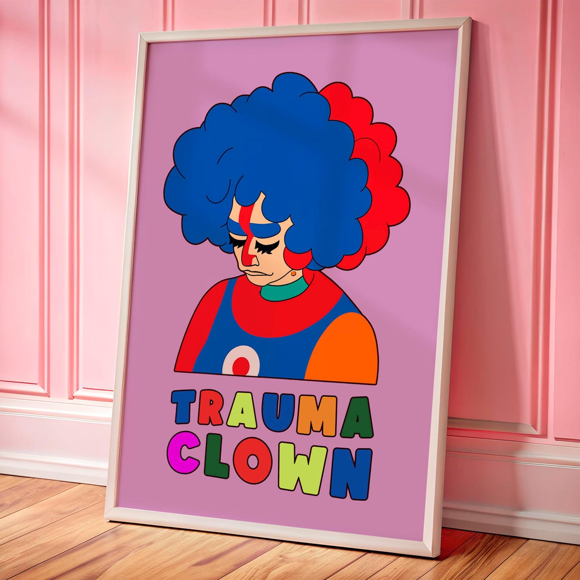 Sad Trauma Clown Kidcore Poster With Pink Background Typography Art