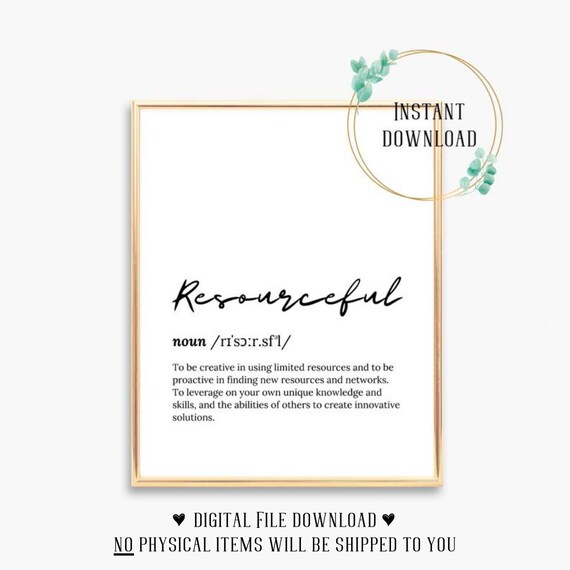Resourceful Definition Meaning Dictionary Script Typography Wall Poster