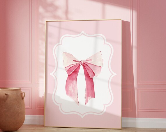 Blush Pink Wide Ribbon Bow Medallion Balletcore Nursery Decor Poster