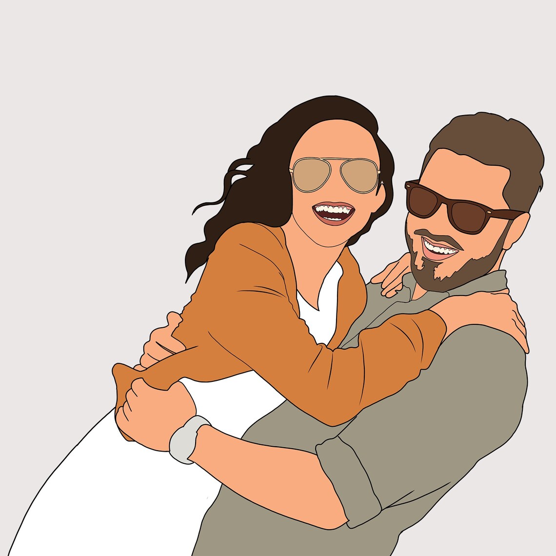 Laughing Sunglasses Couple Embrace Vector Art on Peach Poster - Image 3