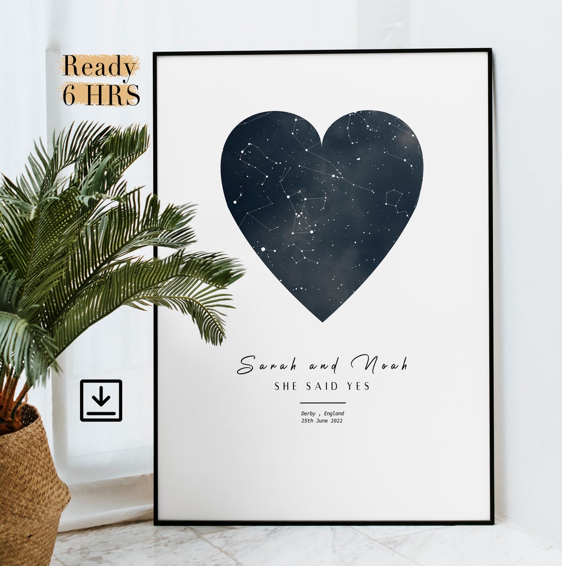 Personalized SHE SAID YES Heart Star Map Engagement Gift Poster