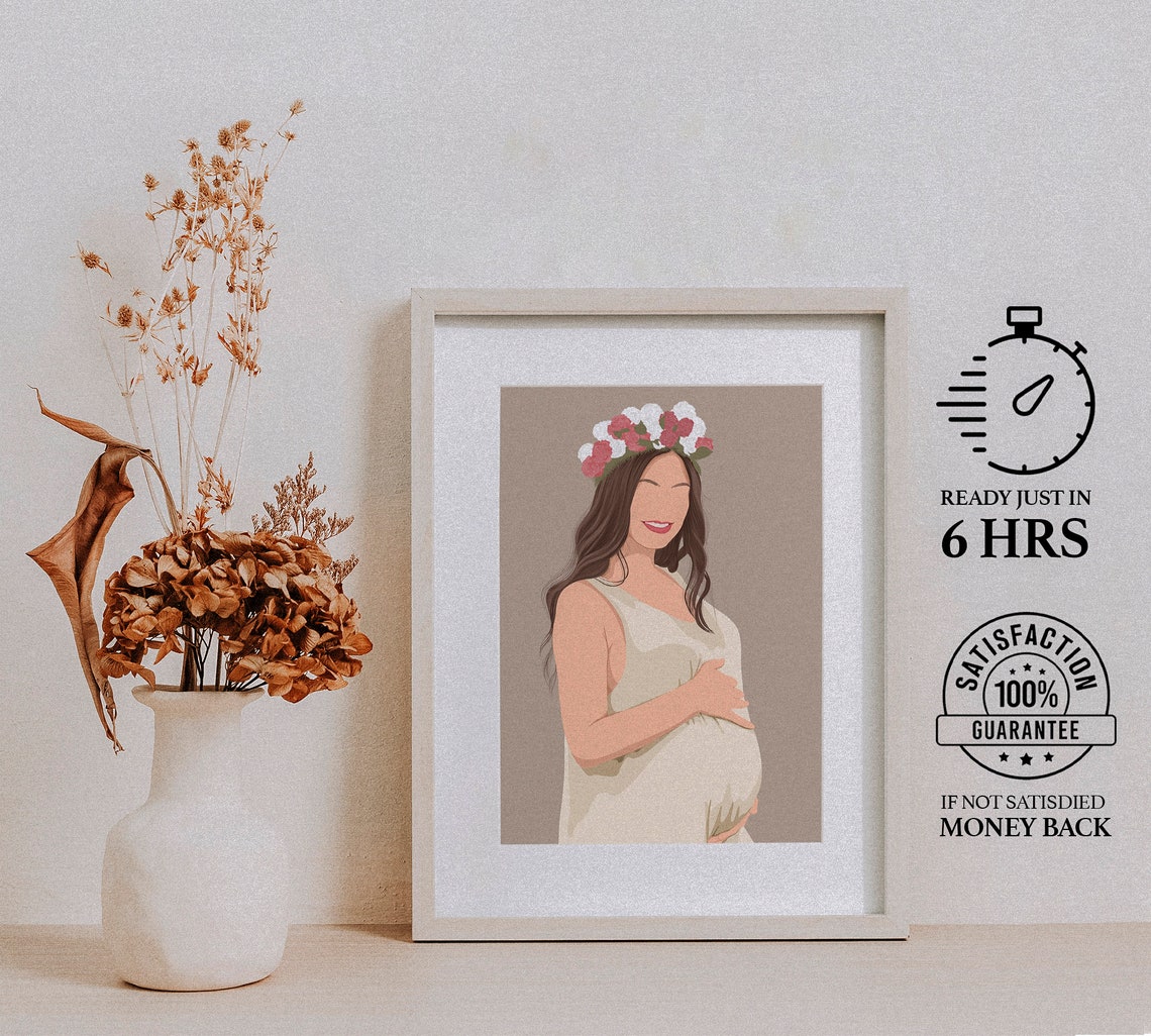 Pregnant Woman with Floral Crown Faceless Maternity Portrait Poster