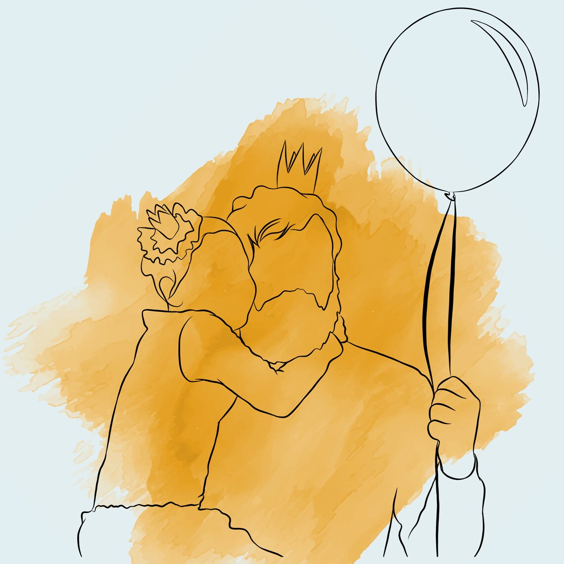 Three Friends Birthday Party Line Drawing with Cake and Gift Poster - Image 2
