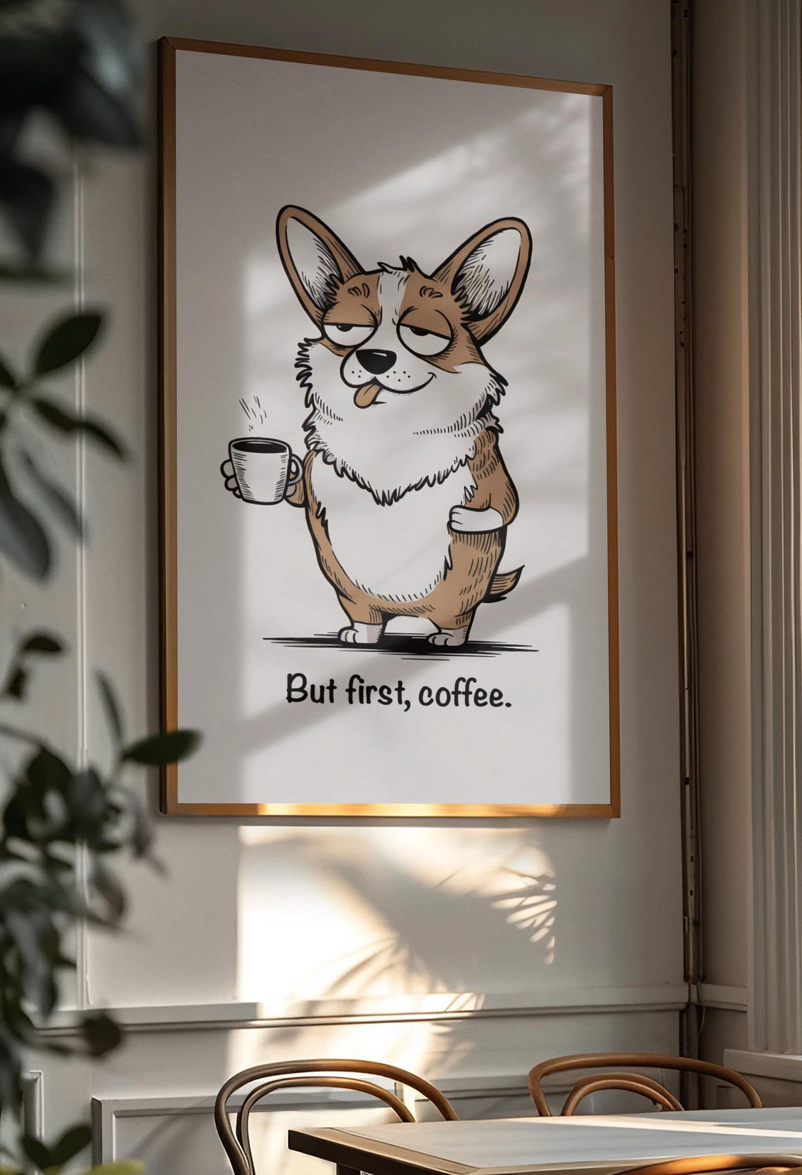 But First Coffee Grumpy Corgi Cartoon Dog Lover Gift Wall Poster - Image 2