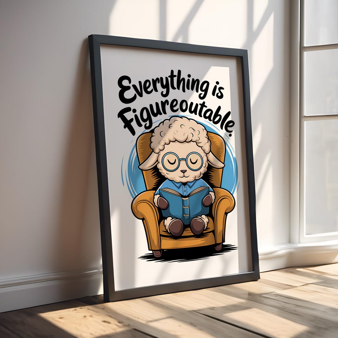 Everything Is Figureoutable Sheep Reading Book Quote Wall Poster - Image 3