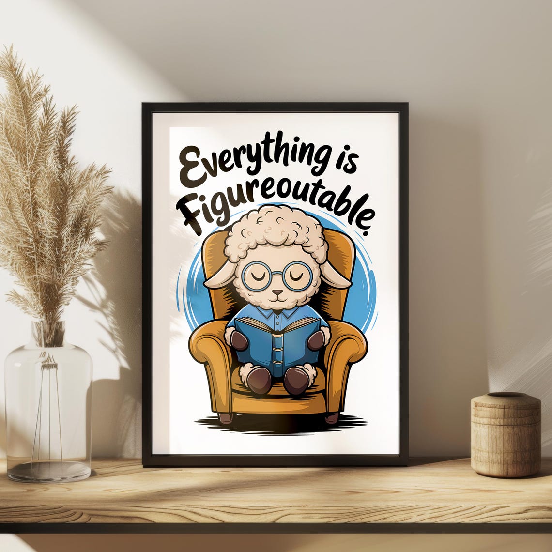 Everything Is Figureoutable Sheep Reading Book Quote Wall Poster - Image 2