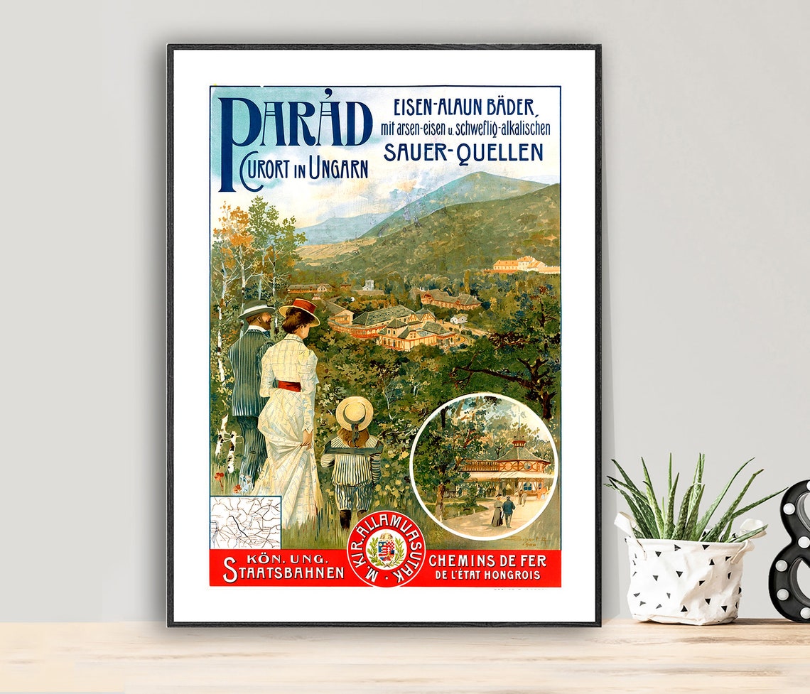 Parad Curort in Ungarn Vintage Hungarian Spa Poster Eisen Alaun Bader