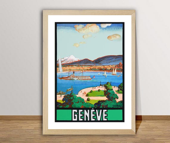 Geneve Suisse Vintage Travel Poster Travel Paintings Gift Idea Wall Decor