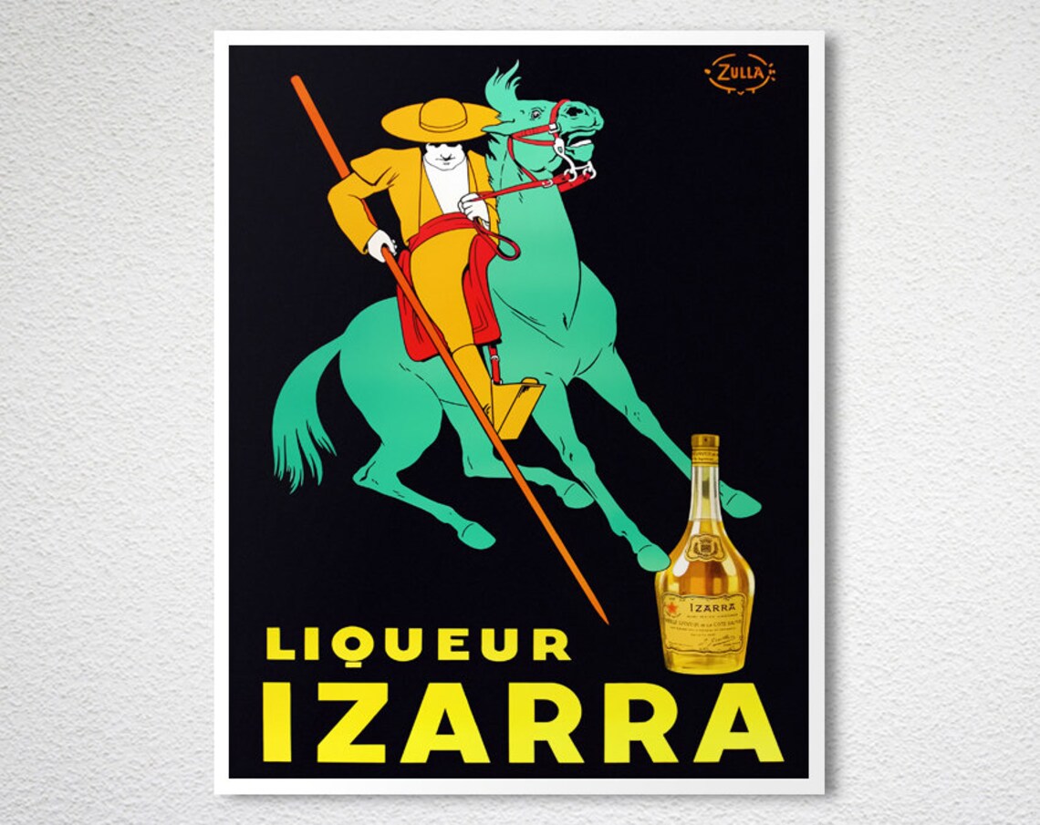Liqueur Izarra Green Horse Rider Basque Vintage Liquor Poster - Image 2