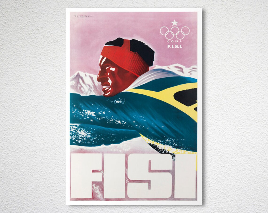FISI Classic Italian Winter Sports Federation Vintage Skier Poster - Image 2