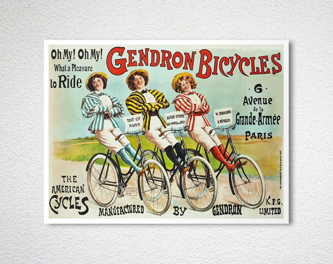 Gendron Bicycles Vintage French Poster Three Women Cyclists Paris Ride - Image 2