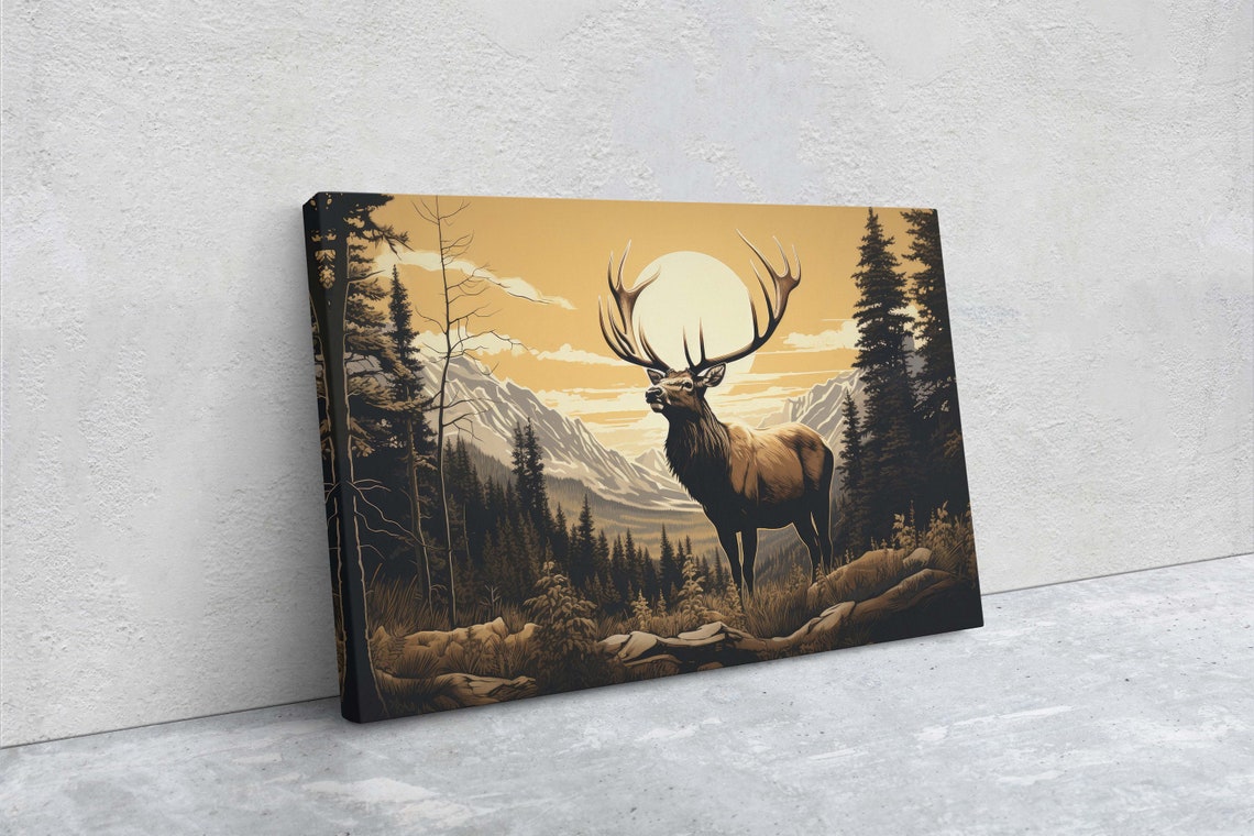 Rocky Mountain Elk Elk Painting Cabin Decor Mountain Home Decor Neutral Art Nature Decor Framed - Image 2