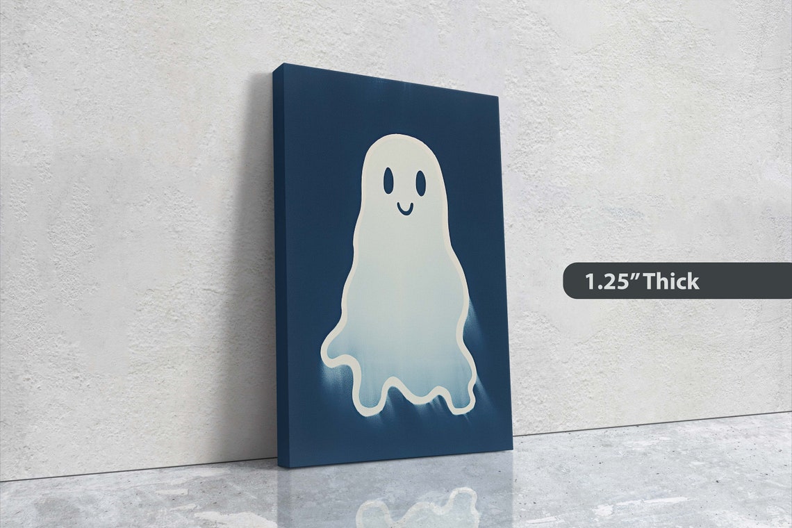 Happy Smiling Ghost Minimalist Navy Halloween Kids Decor Art Poster - Image 3