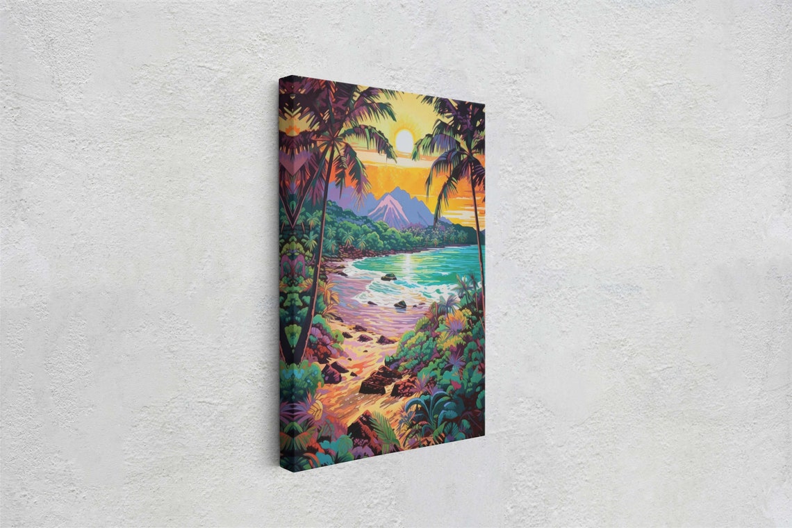Vibrant Coast On Ancient Beach Framed Prehistoric Landscape Coastline Illustration Bold Color Vertical Botanical - Image 2