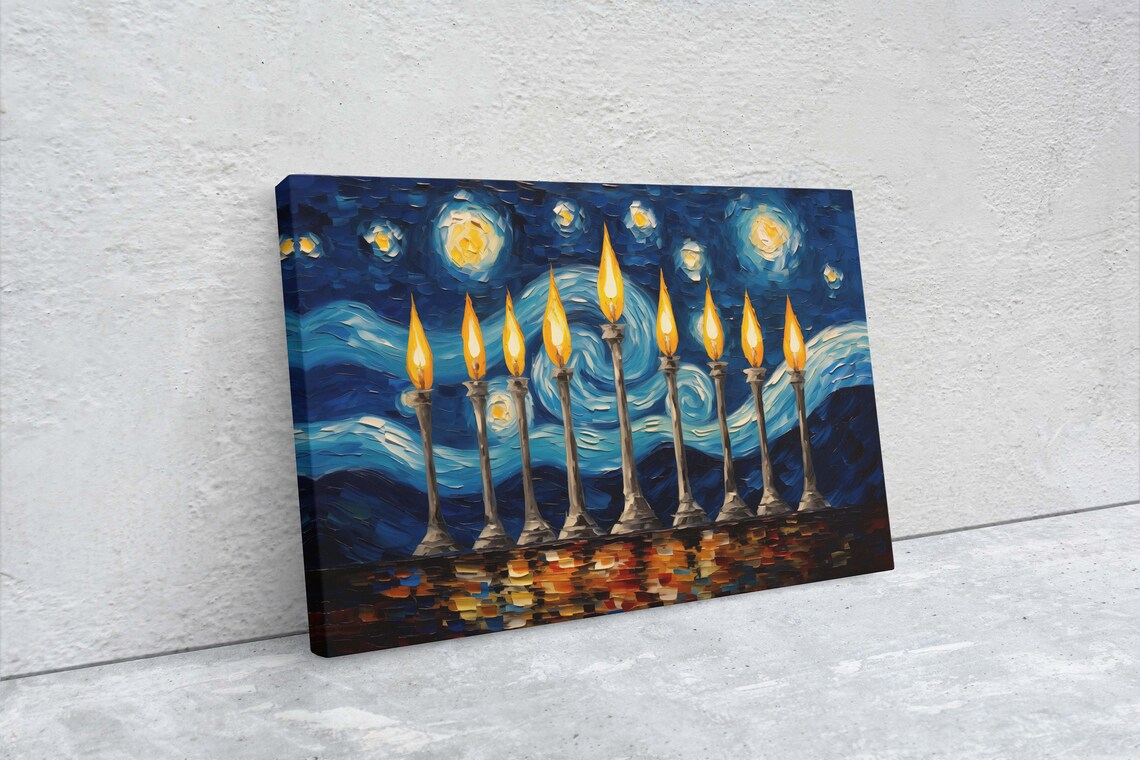 Starry Menorah Hanukkah Art Print, Jewish Holiday Decor - Image 2