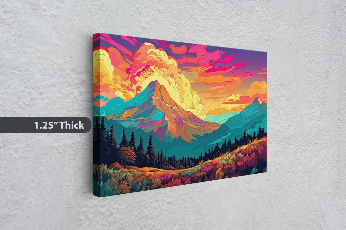 Vibrant Mountains Colorful Illustration Bold Colors National Park Framed Cel Shading Landscape Drawing Toon Shading - Image 3