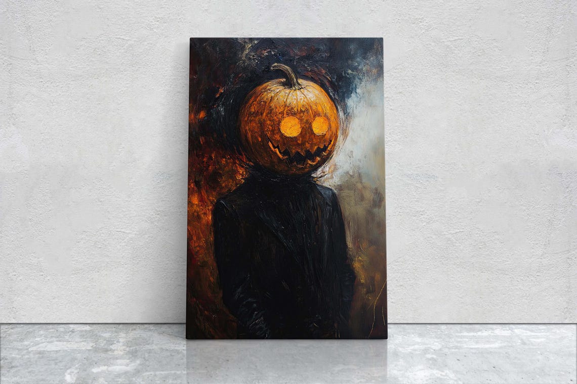Jack O Lantern Pumpkin Head Creepy Gothic Halloween Portrait Poster - Image 2