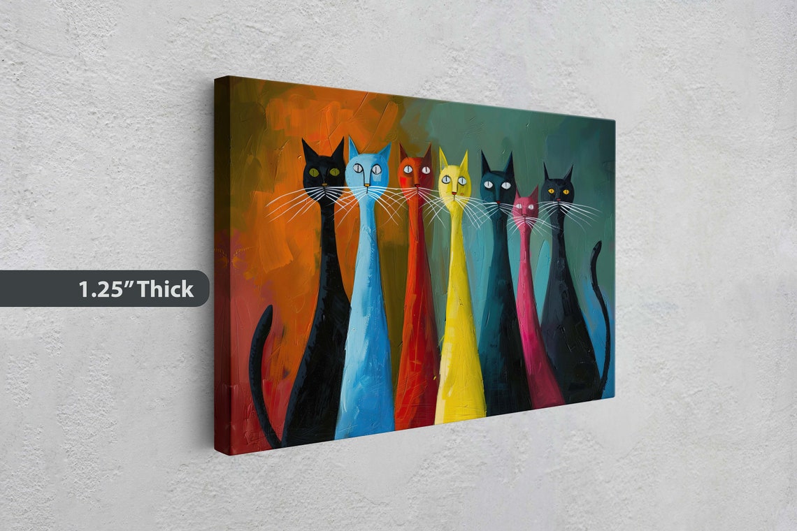 Seven Colorful Cats Whimsical Rainbow Long Whiskers Art Poster - Image 3