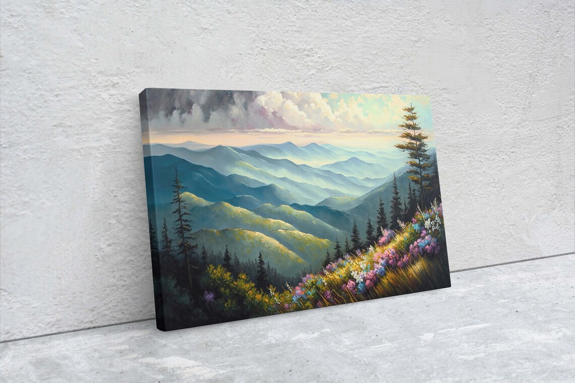 Great Smoky Mountains Oil-Painting Landscape Art Print - Image 2