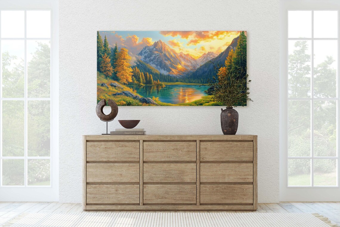 Fall Mountains Mountain Lake Nature Art Print - Image 2