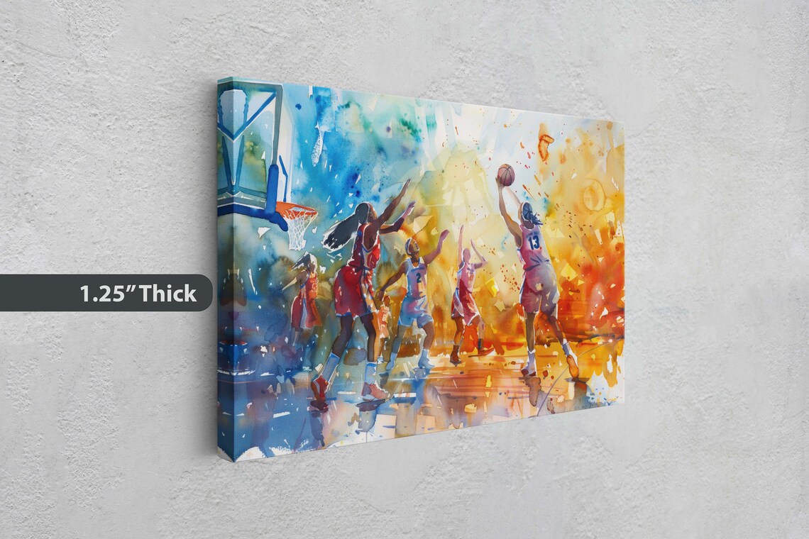 Womens Basketball Game Watercolor Players Hoop Action Sports Poster - Image 3