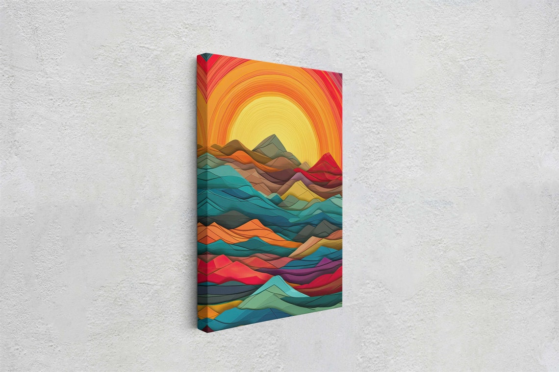 Sunshine Mountain On Sunset Decor Flat Art Vibrant Color Bold Art Vertical Abstract Mid Century Modern Scandinavian Print - Image 2