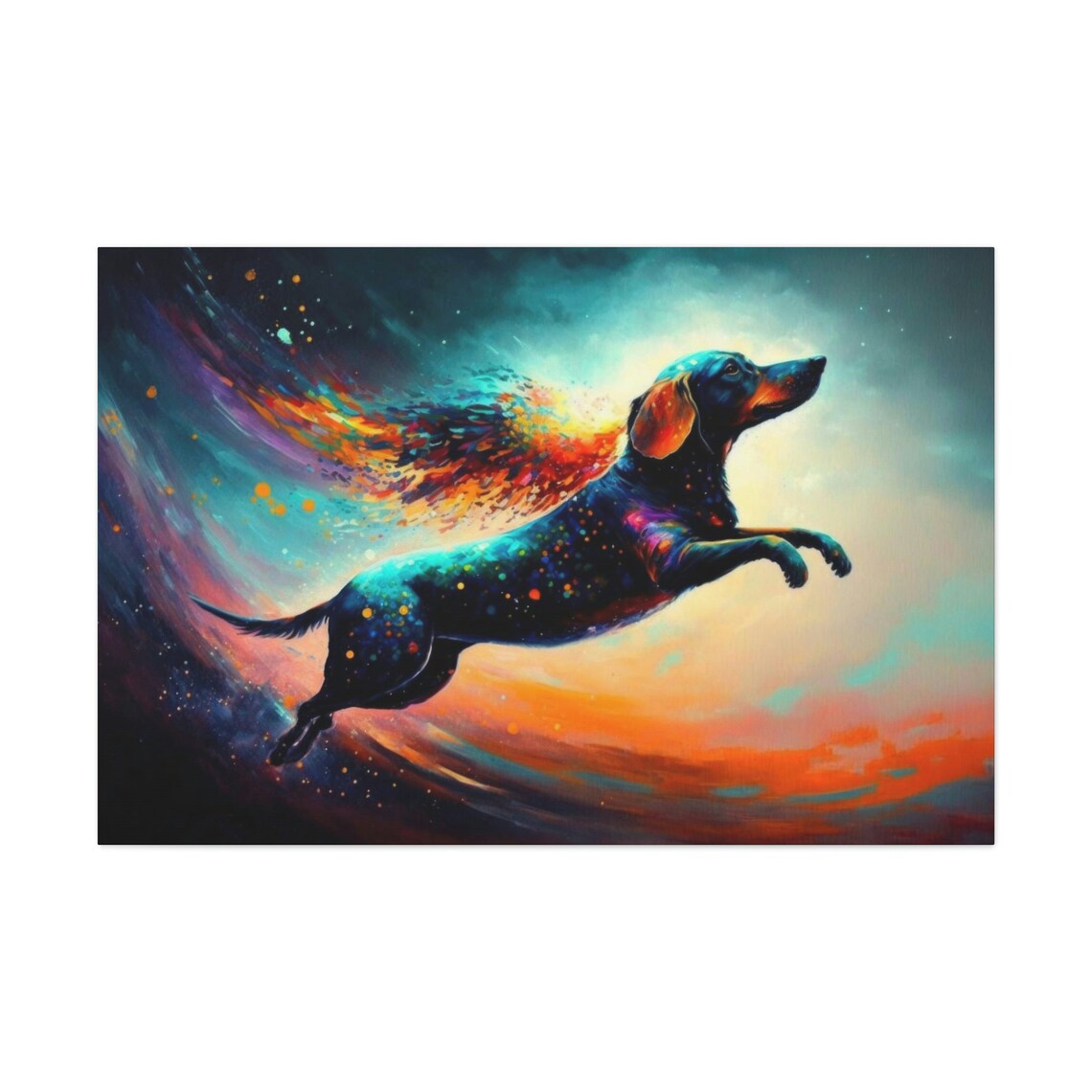 Flying Dachshund Oil-Painting-Style Art Print